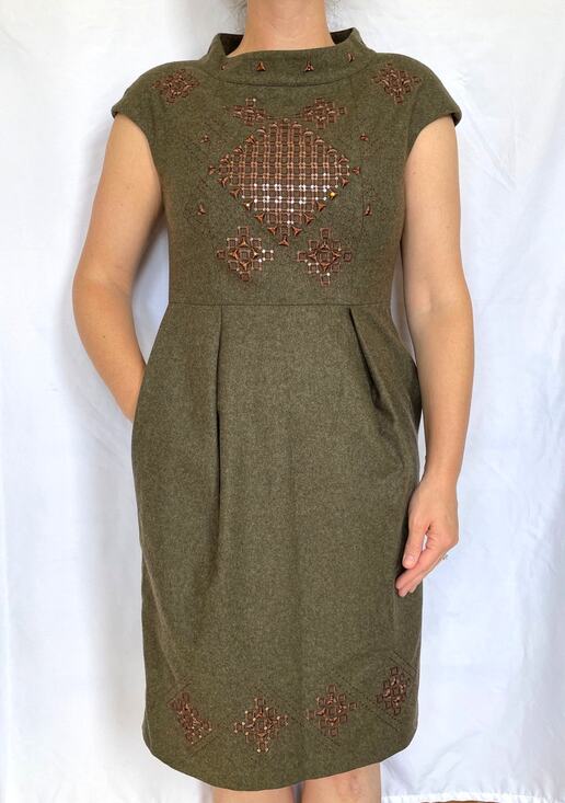 MaxMara Dresses & Skirts - Max Mara Studio Green Brown Wool Studio Sheath Dress Mod Retro, 10